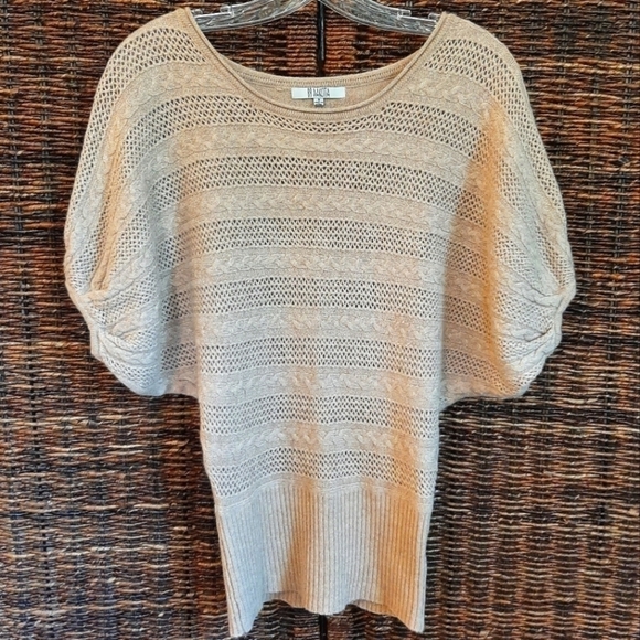 BB Dakota Wool Angora Cable Knit Short Dolman Sleeve Sweater BA46195 Tan Size S - Picture 1 of 7